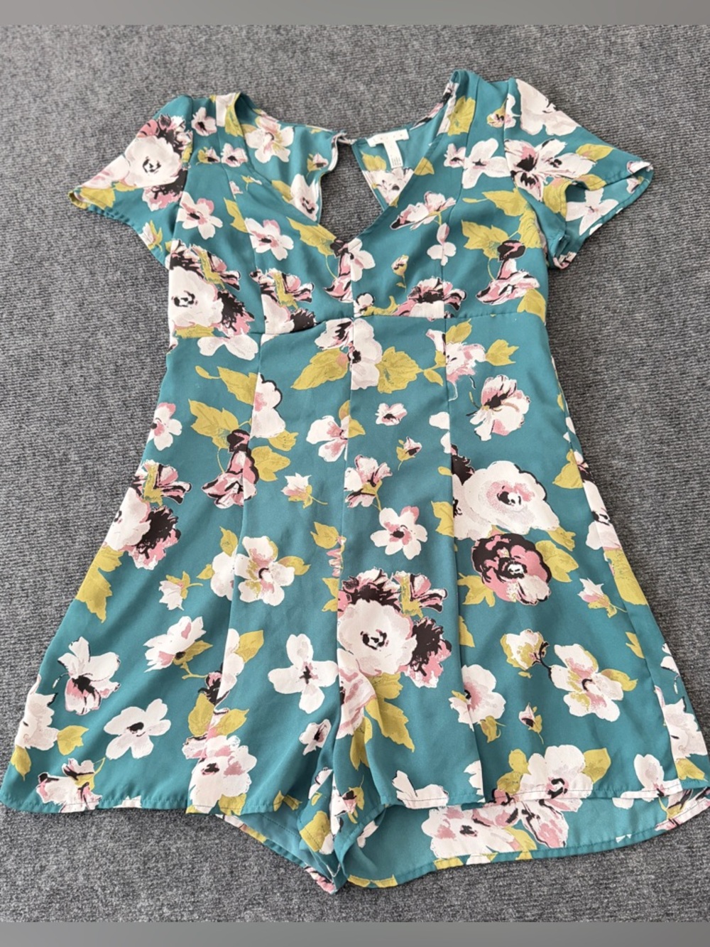 Leith Nordstrom Teal Floral Sweetheart Romper – Size Large